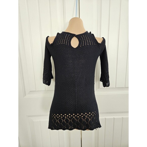 lauren conrad tops Cold Shoulder Navy Lace Knit Crochet Top LC Size S - Picture 4 of 7